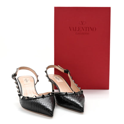 Valentino Garavani Snakeskin Rockstud Half D'Orsay Slingback 50mm Pumps 38 Black 14 of 14