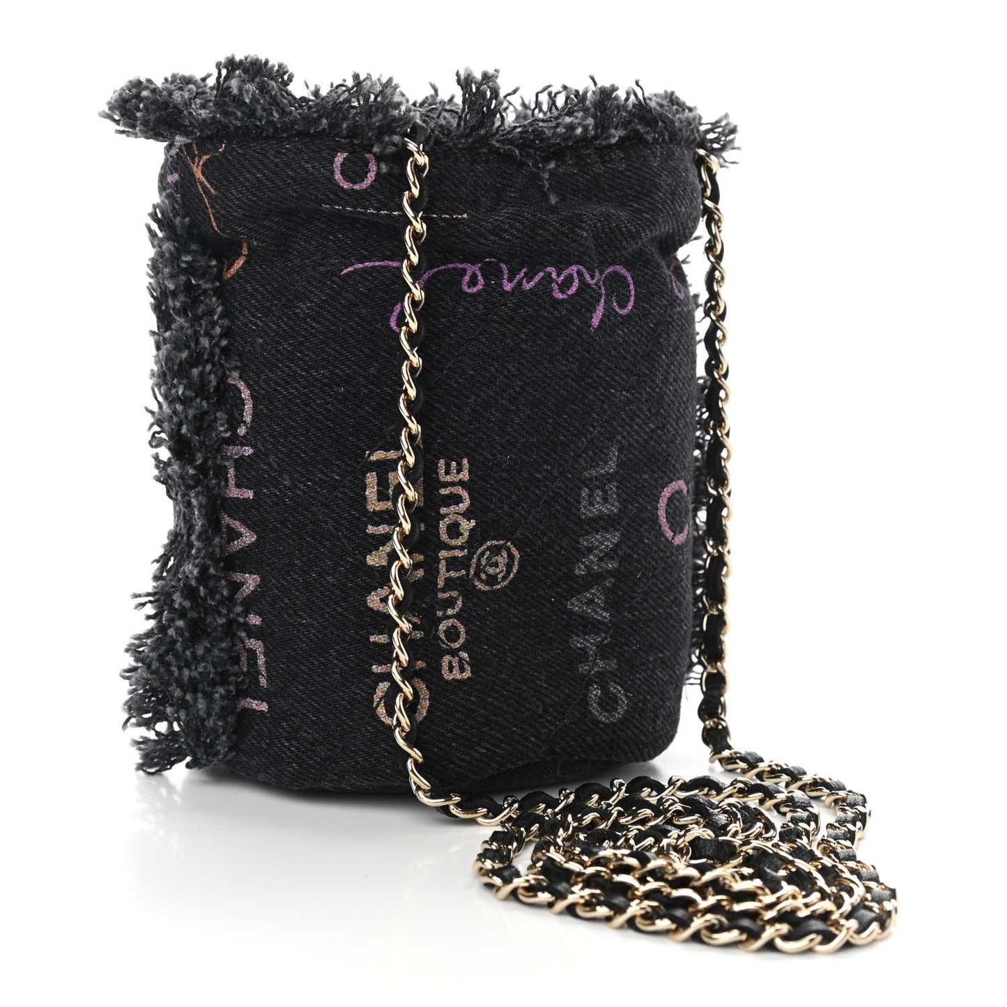 Denim Quilted Mood Mini Bucket With Chain Black Multicolor