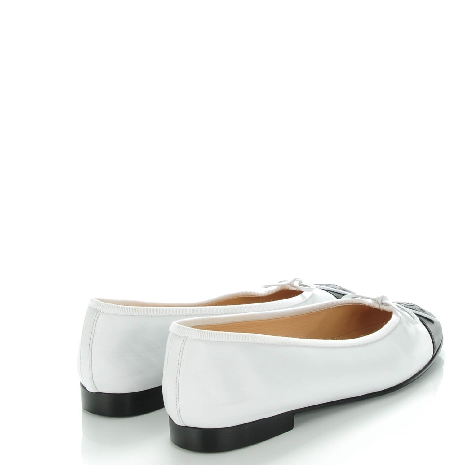 Chanel Lambskin Cap Toe CC Ballerina Flats 37 White Black 4 of 8