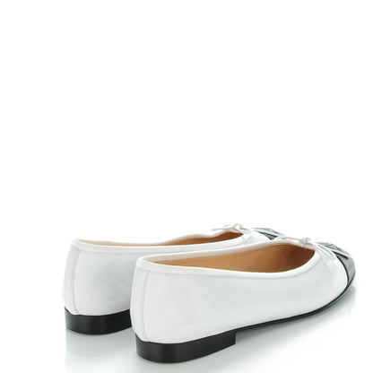 Chanel Lambskin Cap Toe CC Ballerina Flats 37 White Black 4 of 8
