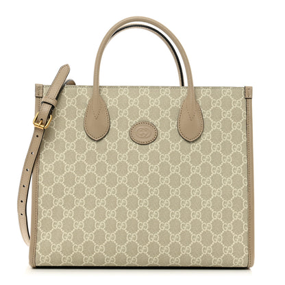 Gucci GG Supreme Monogram Textured Dollar Calfskin Small Retro Interlocking G Tote Bag Beige Mystic White Oatmeal 1 of 9
