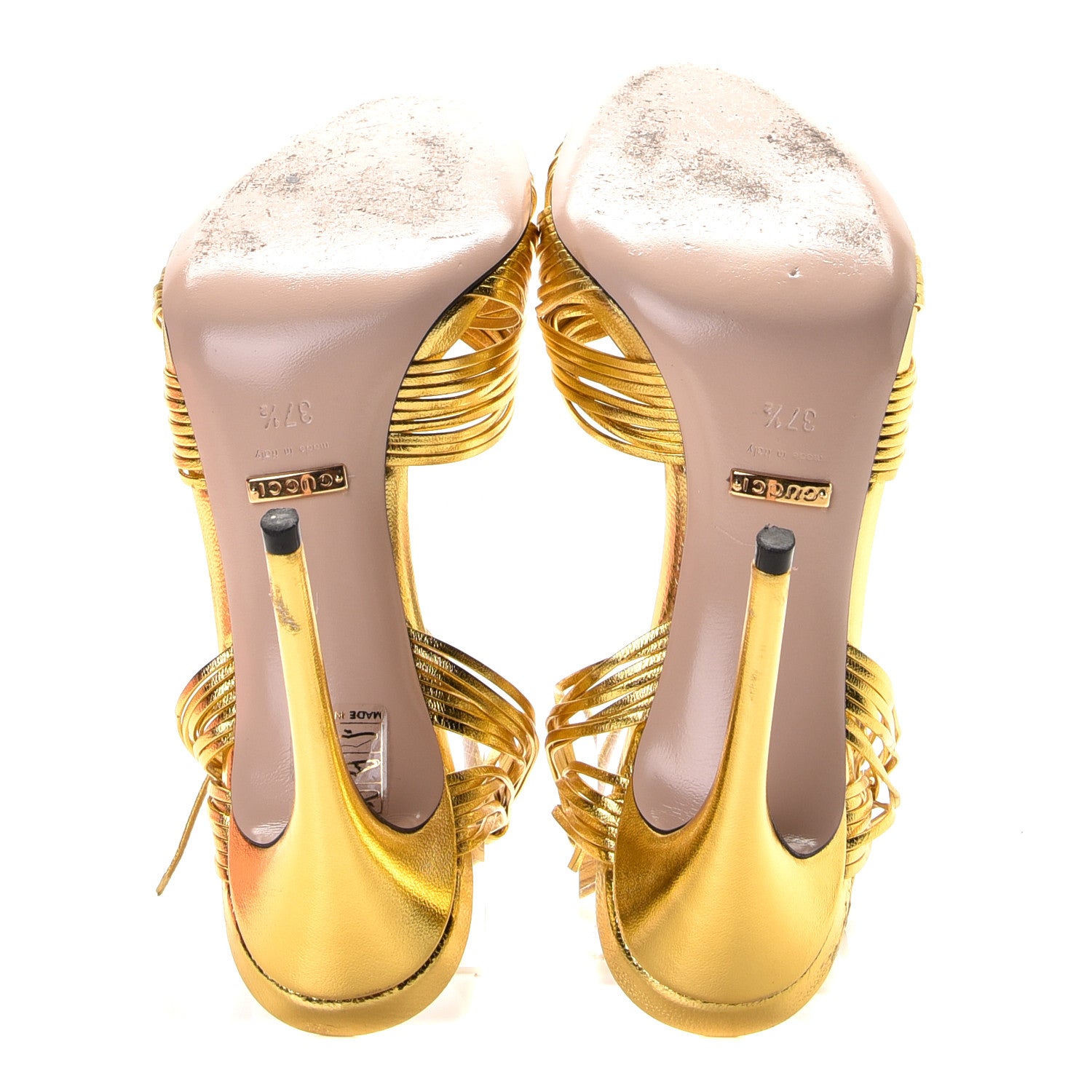 Gucci Metallic Nappa Knotted Allie Sandals 37.5 Gold 7 of 9