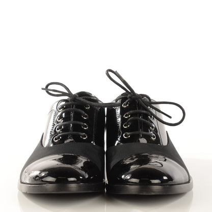 Chanel Patent Grosgrain Lace Up Oxfords 36.5 Black 2 of 8