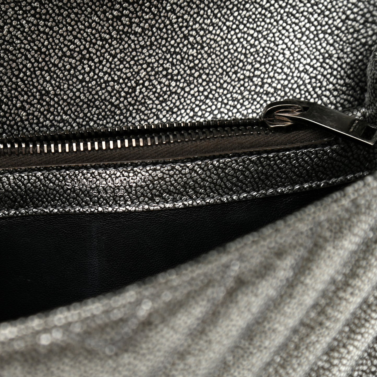 Metallic Grain De Poudre Matelasse Chevron Monogram Medium College Bag Gunmetal
