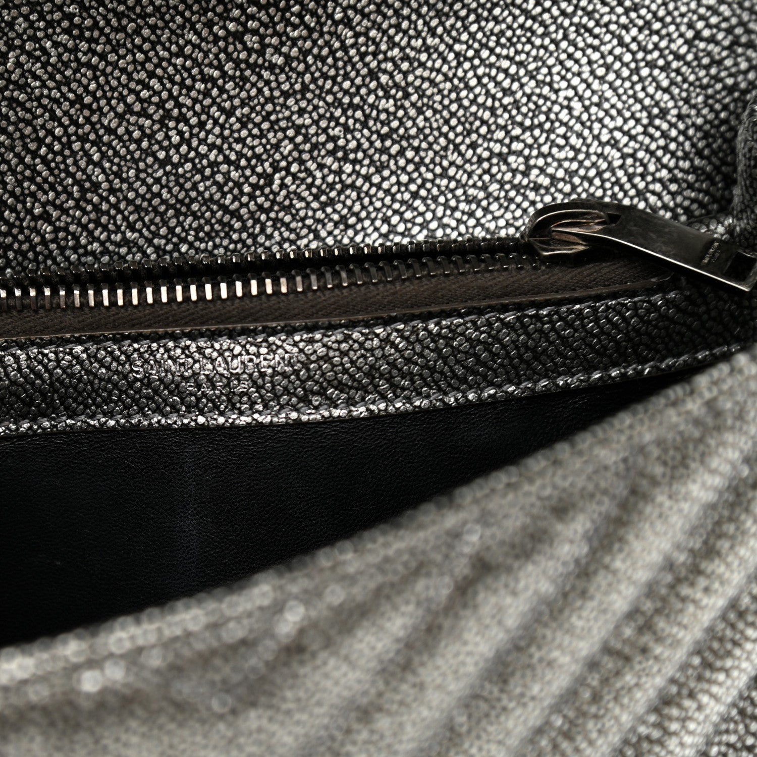Saint Laurent Metallic Grain De Poudre Matelasse Chevron Monogram Medium College Bag Gunmetal 6 of 10