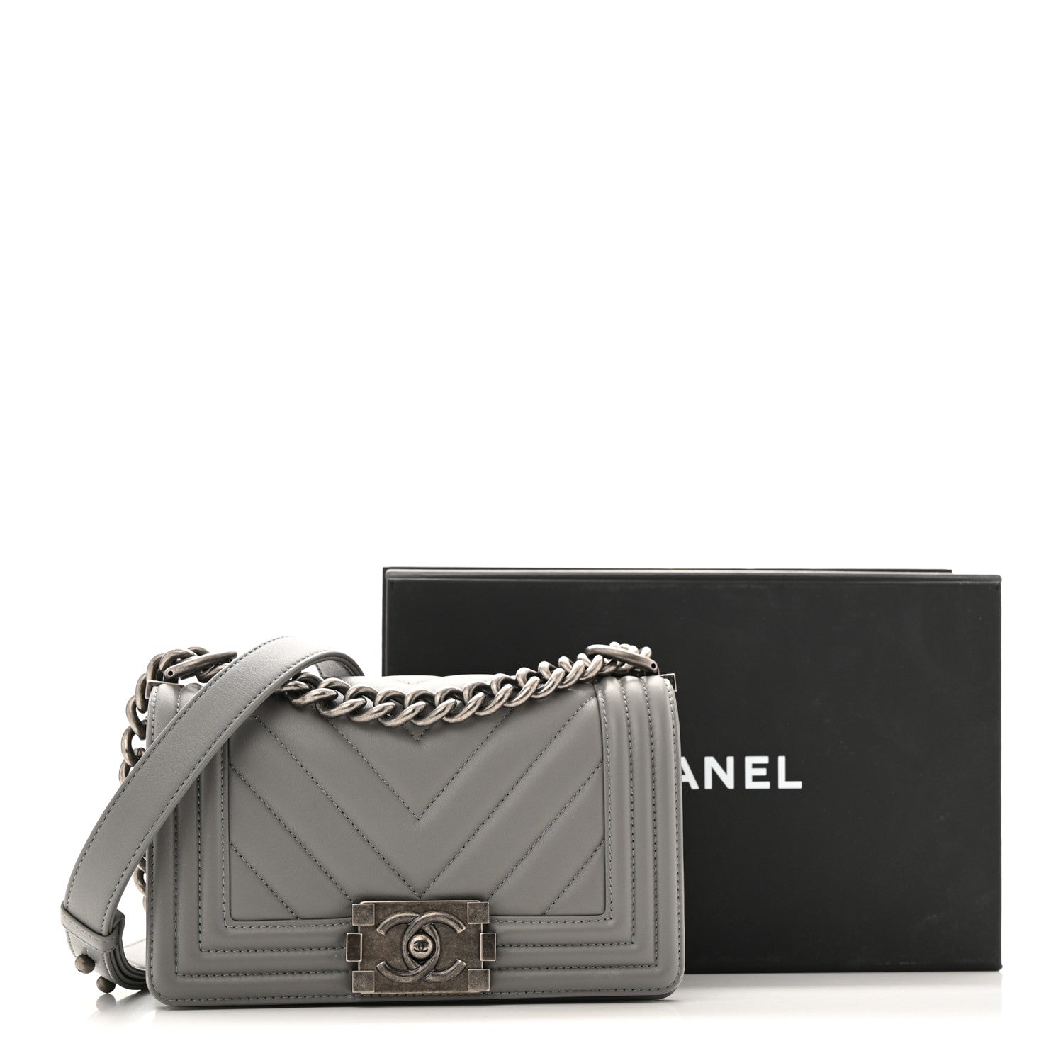Chanel Calfskin Chevron Quilted Small Boy Flap Grey 12 of 12