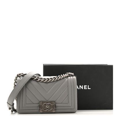 Chanel Calfskin Chevron Quilted Small Boy Flap Grey 12 of 12