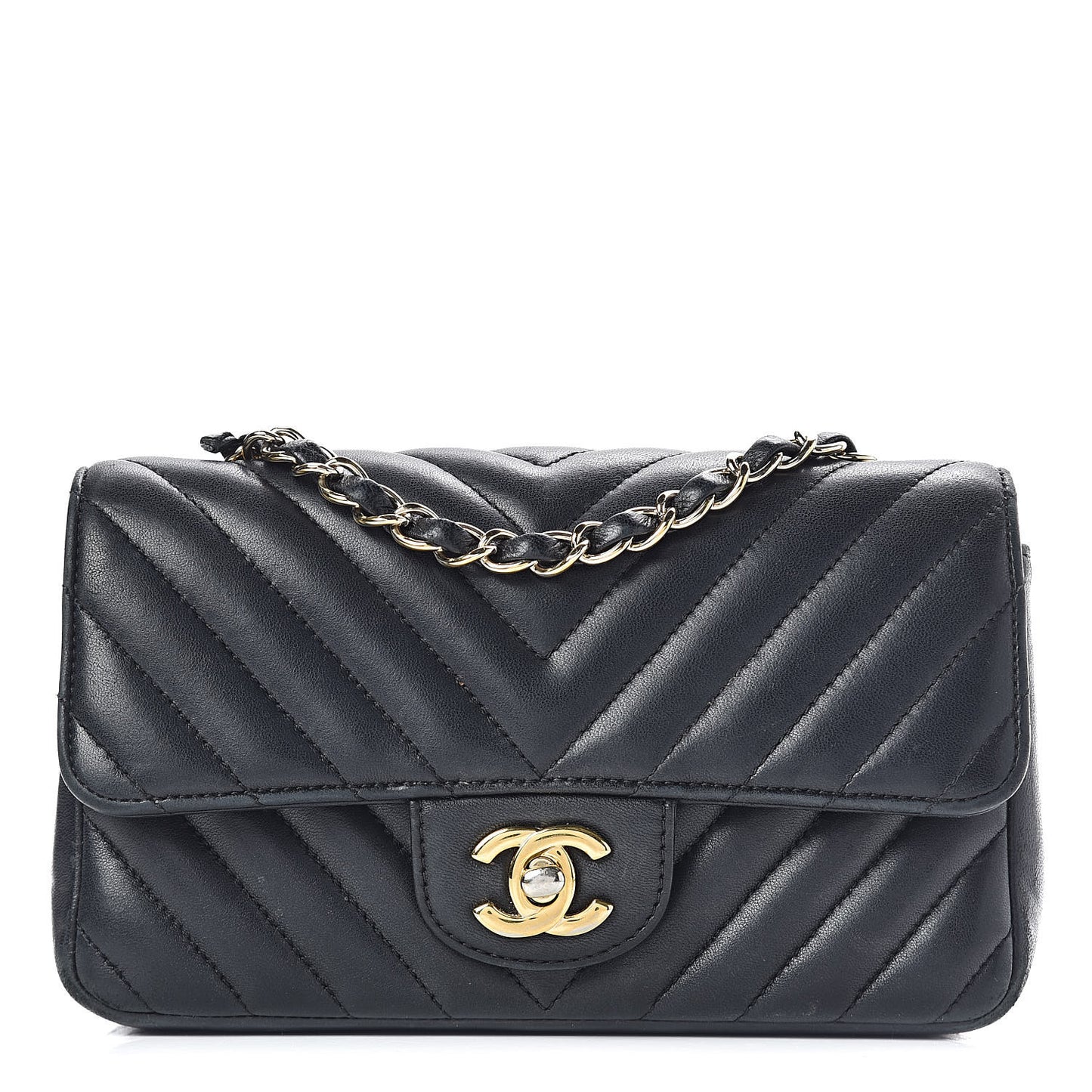 Lambskin Chevron Quilted Mini Rectangular Flap Black