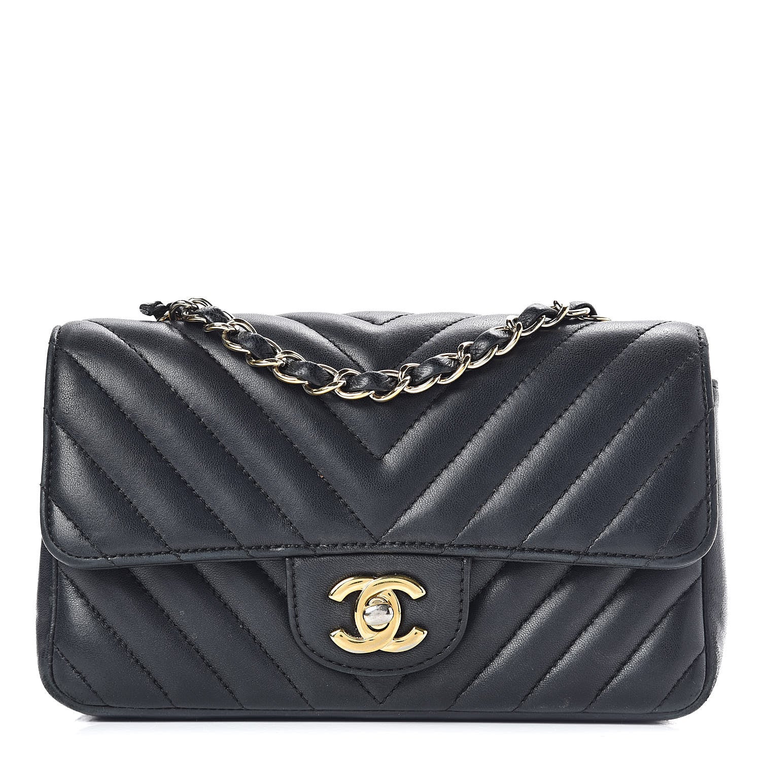 Chanel Lambskin Chevron Quilted Mini Rectangular Flap Black 1 of 15