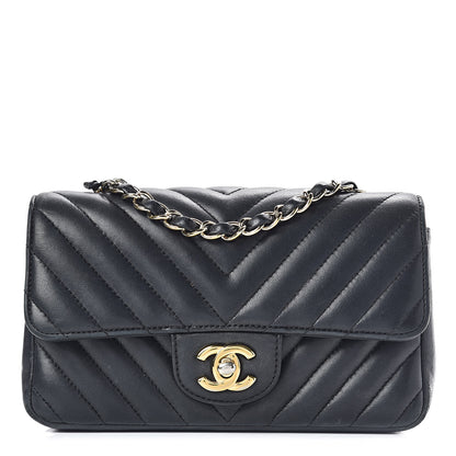 Chanel Lambskin Chevron Quilted Mini Rectangular Flap Black 1 of 15