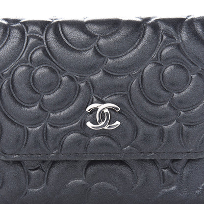 Chanel Goatskin Camellia Embossed Compact Wallet Black 10 of 10
