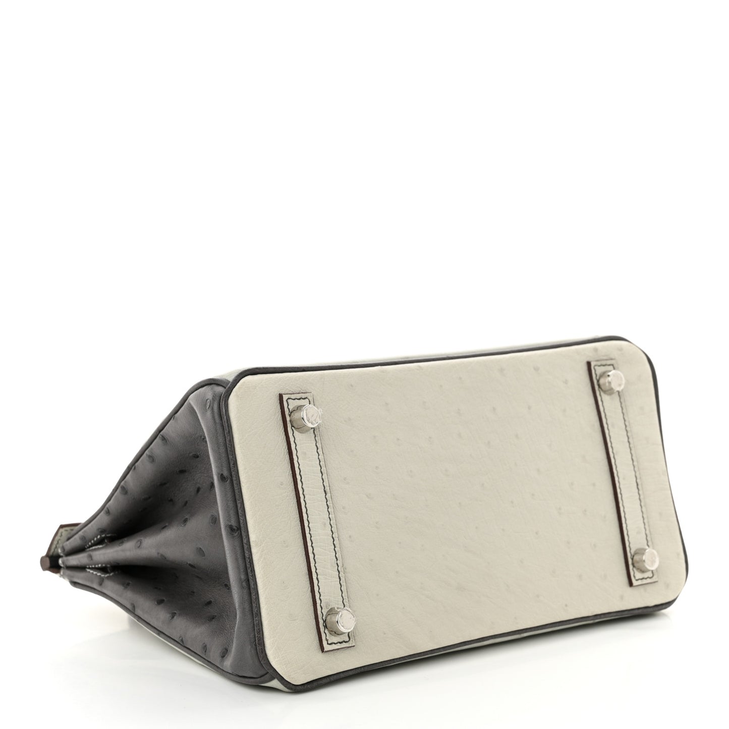 Ostrich Horseshoe Birkin 25 Gris Perle Gris Meyer