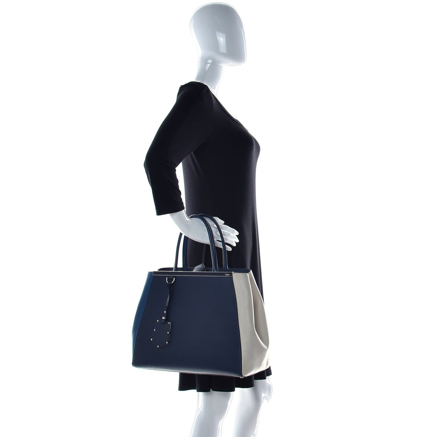 Fendi Vitello Elite Colorblock Regular 2Jours Tote Blackboard Cobalto White 2 of 13