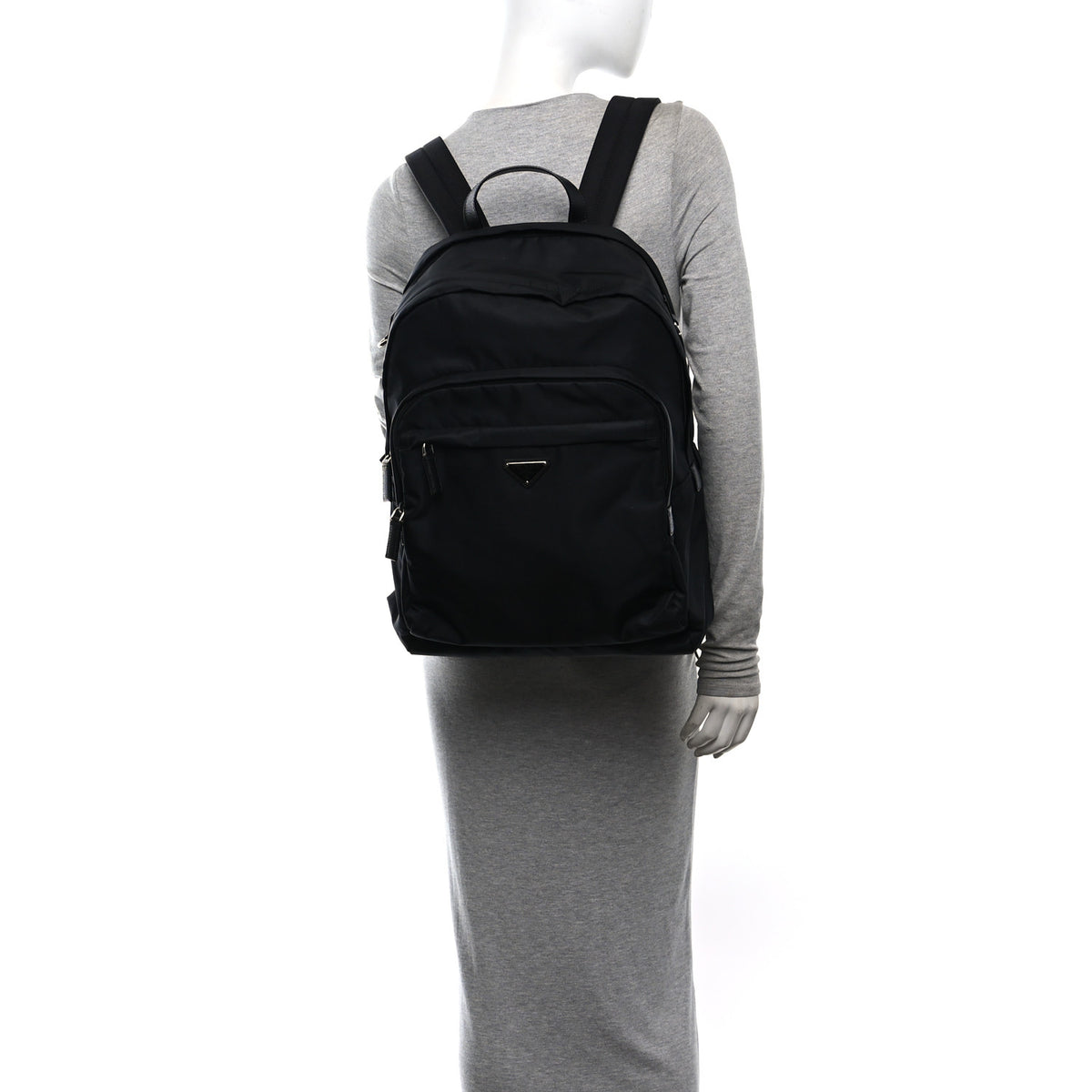 Re-Nylon Saffiano Zip Backpack Black