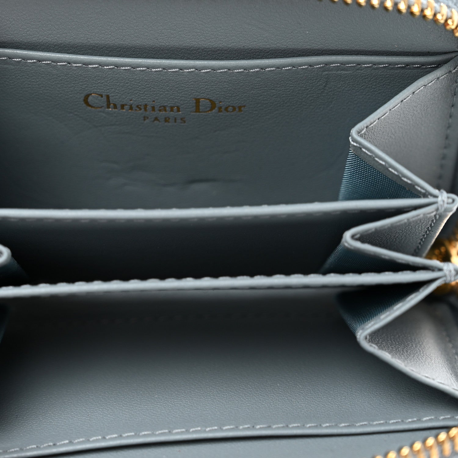 Christian Dior Grained Calfskin Supple Cannage Caro Compact Wallet Cloud Blue 5 of 7