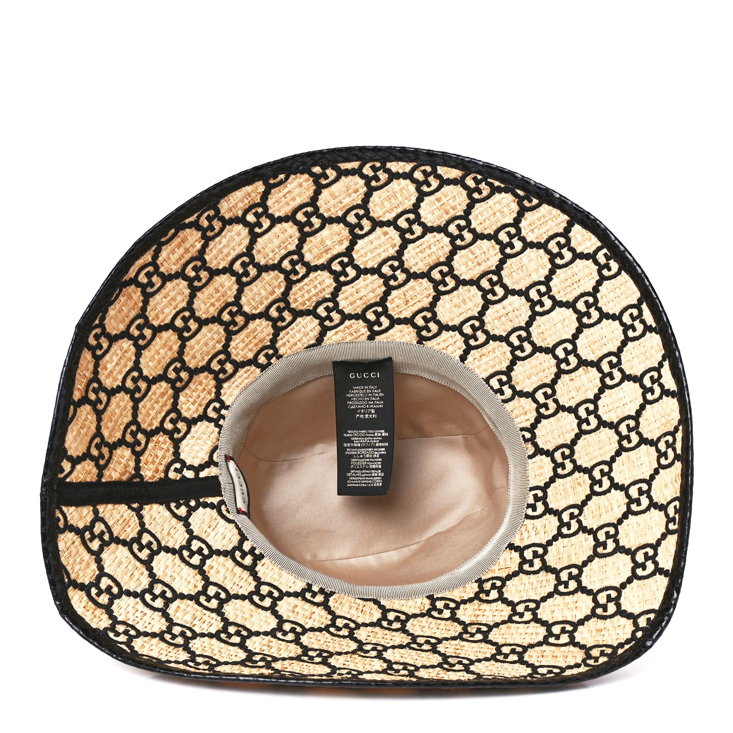 Raffia Elaphe GG Monogram Embroidered Wide Brim Hat Small Ivory Black