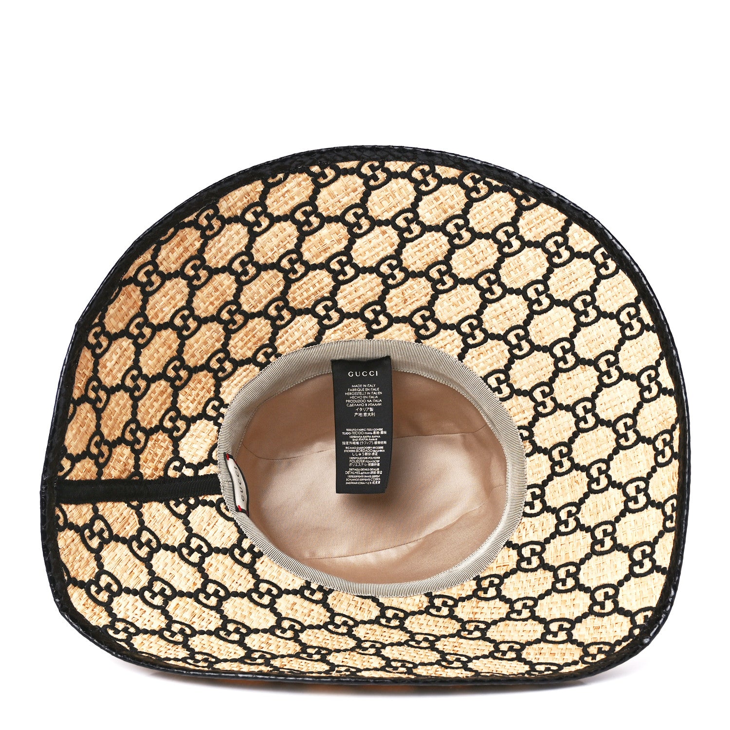 Gucci Raffia Elaphe GG Monogram Embroidered Wide Brim Hat Small Ivory Black 6 of 8