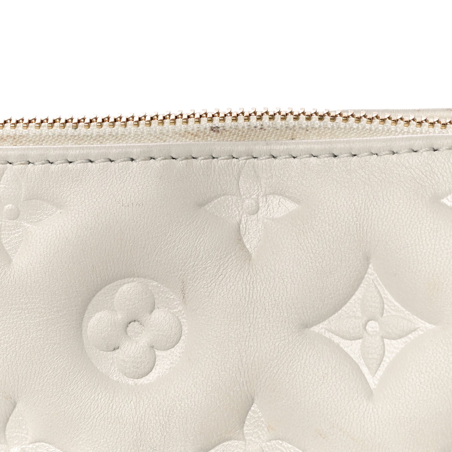 Lambskin Embossed Monogram Coussin PM Cream