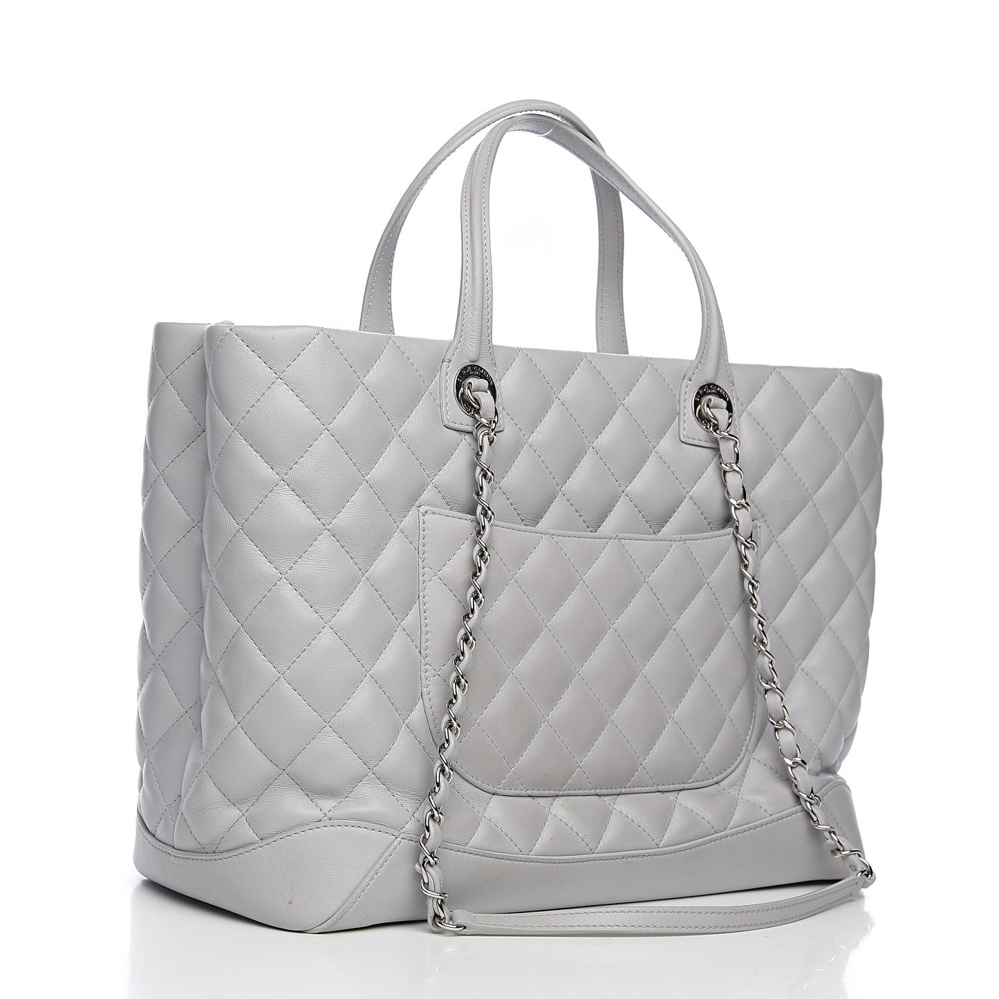 Calfskin Quilted Large Easy Shopping Tote Grey