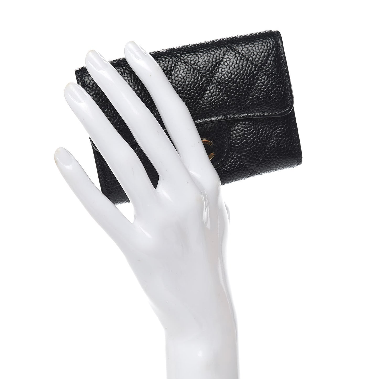 Caviar Quilted Flap Card Holder Black