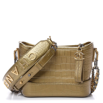 Chanel Metallic Calfskin Crocodile Embossed Cocodile Small Gabrielle Hobo Gold 1 of 11