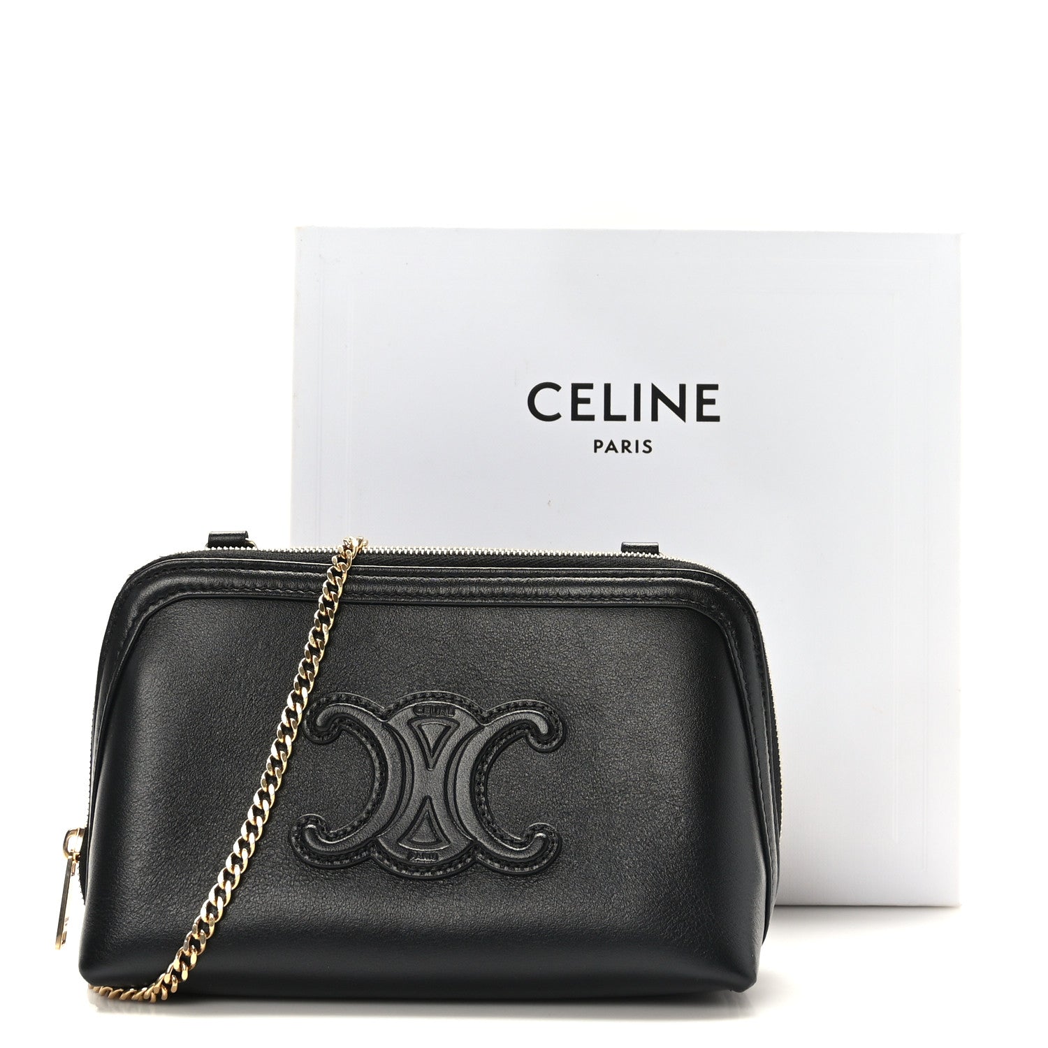 Celine Smooth Calfskin Cuir Triomphe Clutch on Chain Black 1443776