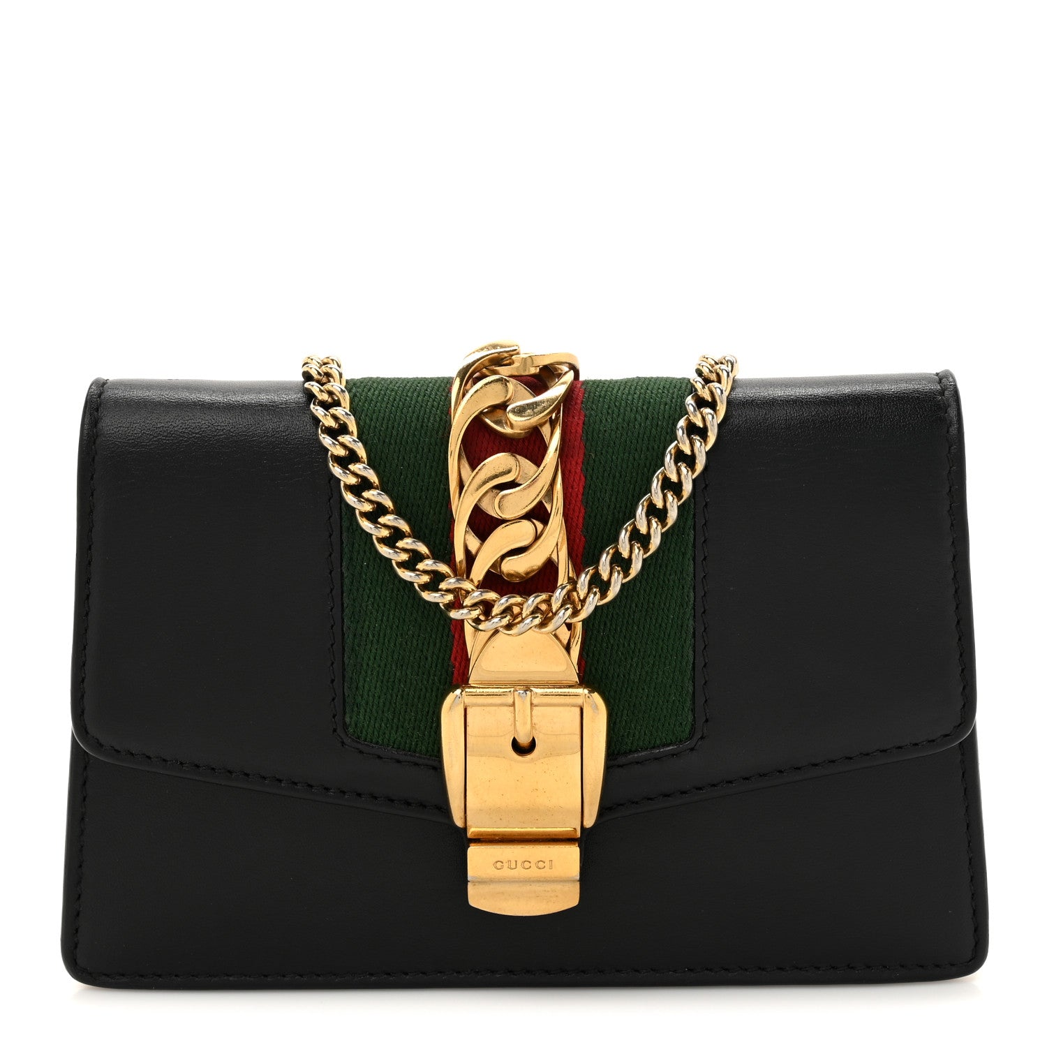 Gucci Calfskin Super Mini Sylvie Chain Shoulder Bag Black 1 of 14