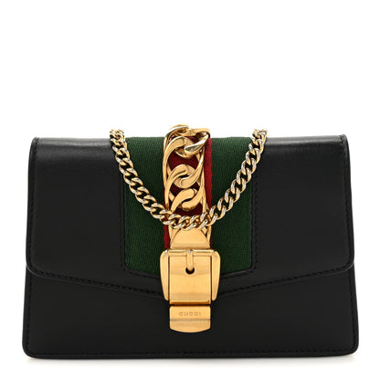 Gucci Calfskin Super Mini Sylvie Chain Shoulder Bag Black 1 of 14
