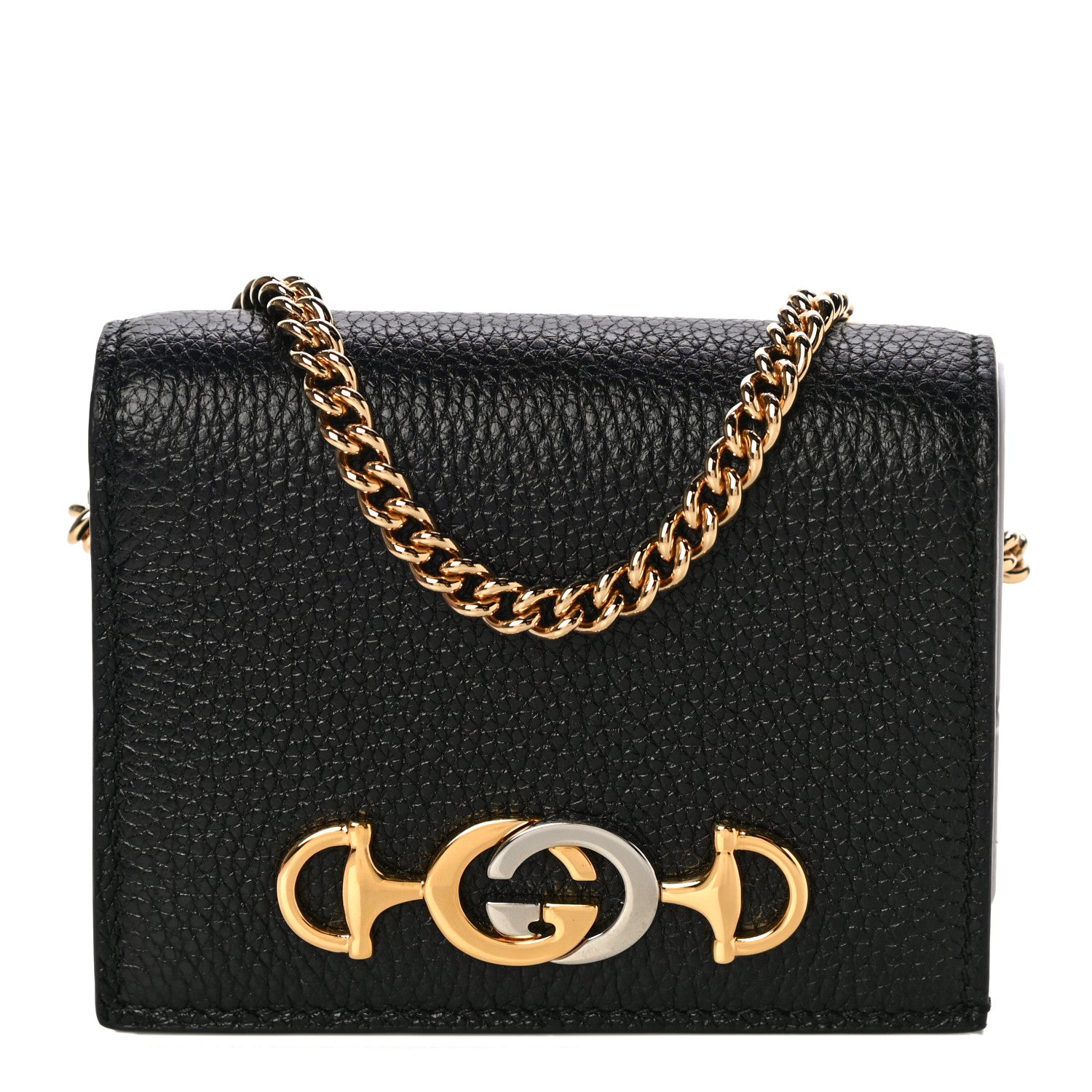 Gucci Grainy Calfskin Zumi Chain Card Case Wallet Black 1 of 10