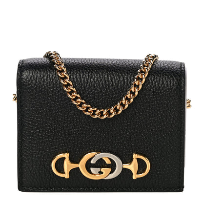 Gucci Grainy Calfskin Zumi Chain Card Case Wallet Black 1 of 10