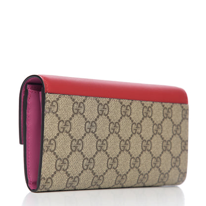 Gucci GG Supreme Monogram Moon Calfskin Padlock Continental Chain Wallet Beige Ebony Hibiscus Red New Rosette 2 of 7