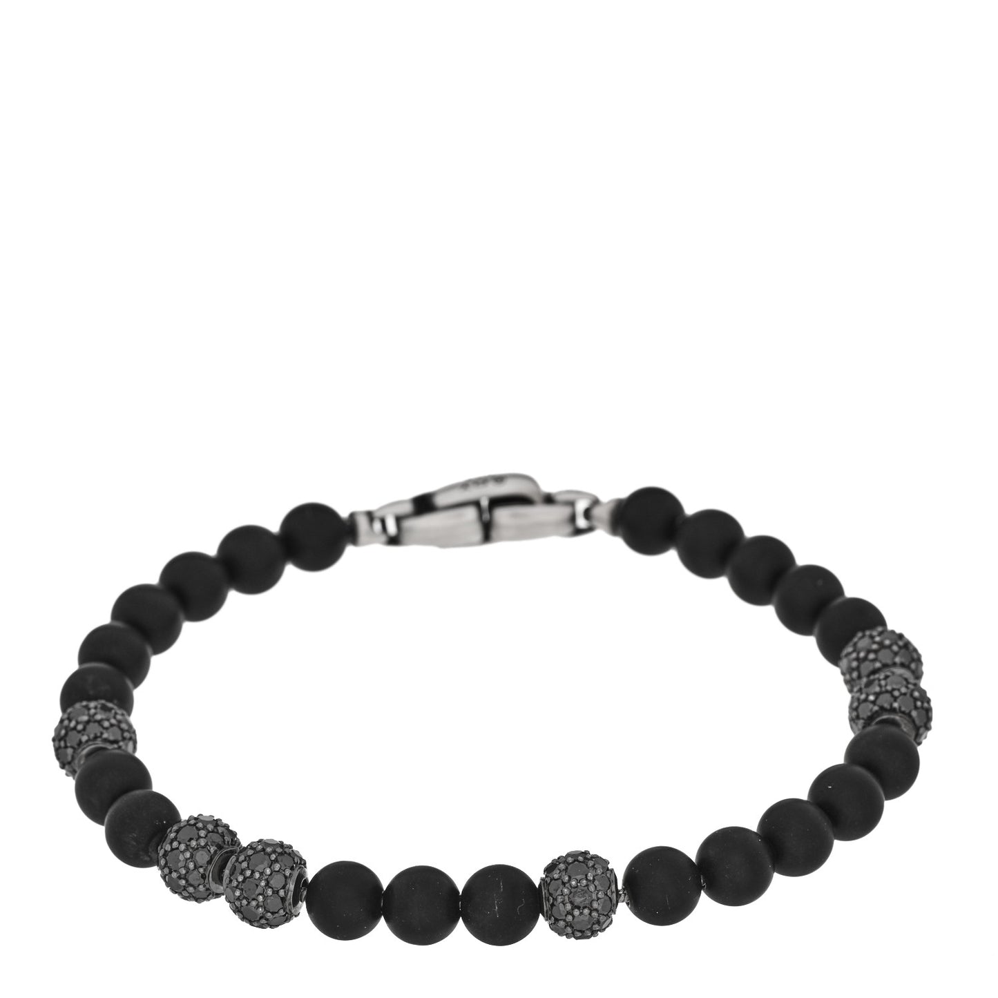 Sterling Silver Black Diamond Black Onyx 6mm Spiritual Beads Bracelet