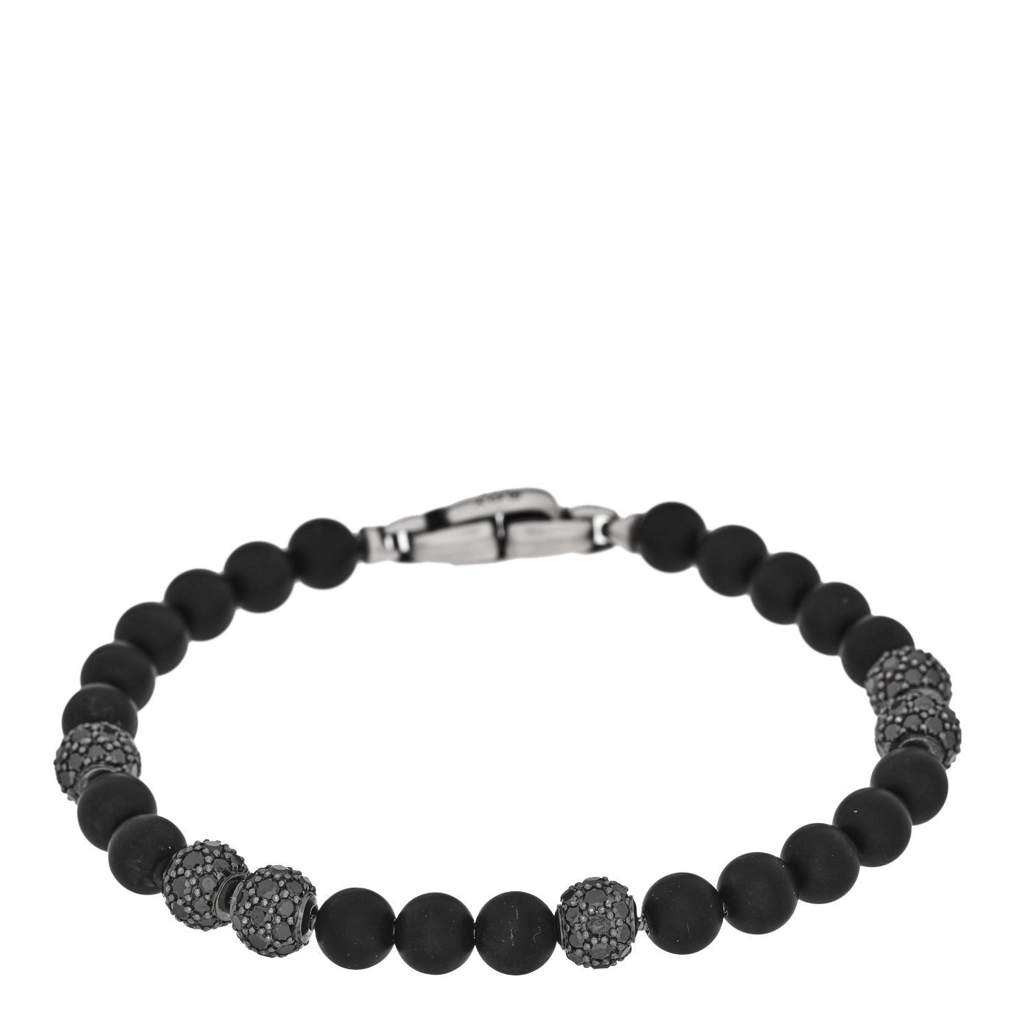 David Yurman Sterling Silver Black Diamond Black Onyx 6mm Spiritual Beads Bracelet 1 of 3