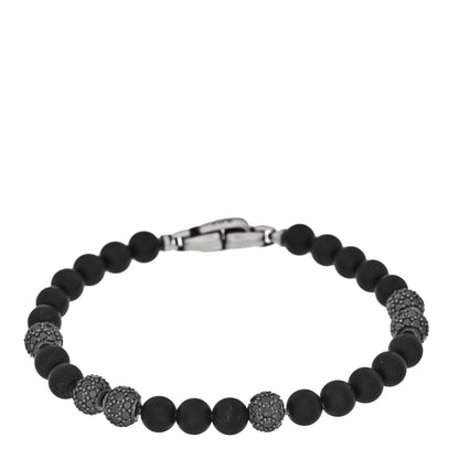 David Yurman Sterling Silver Black Diamond Black Onyx 6mm Spiritual Beads Bracelet 1 of 3