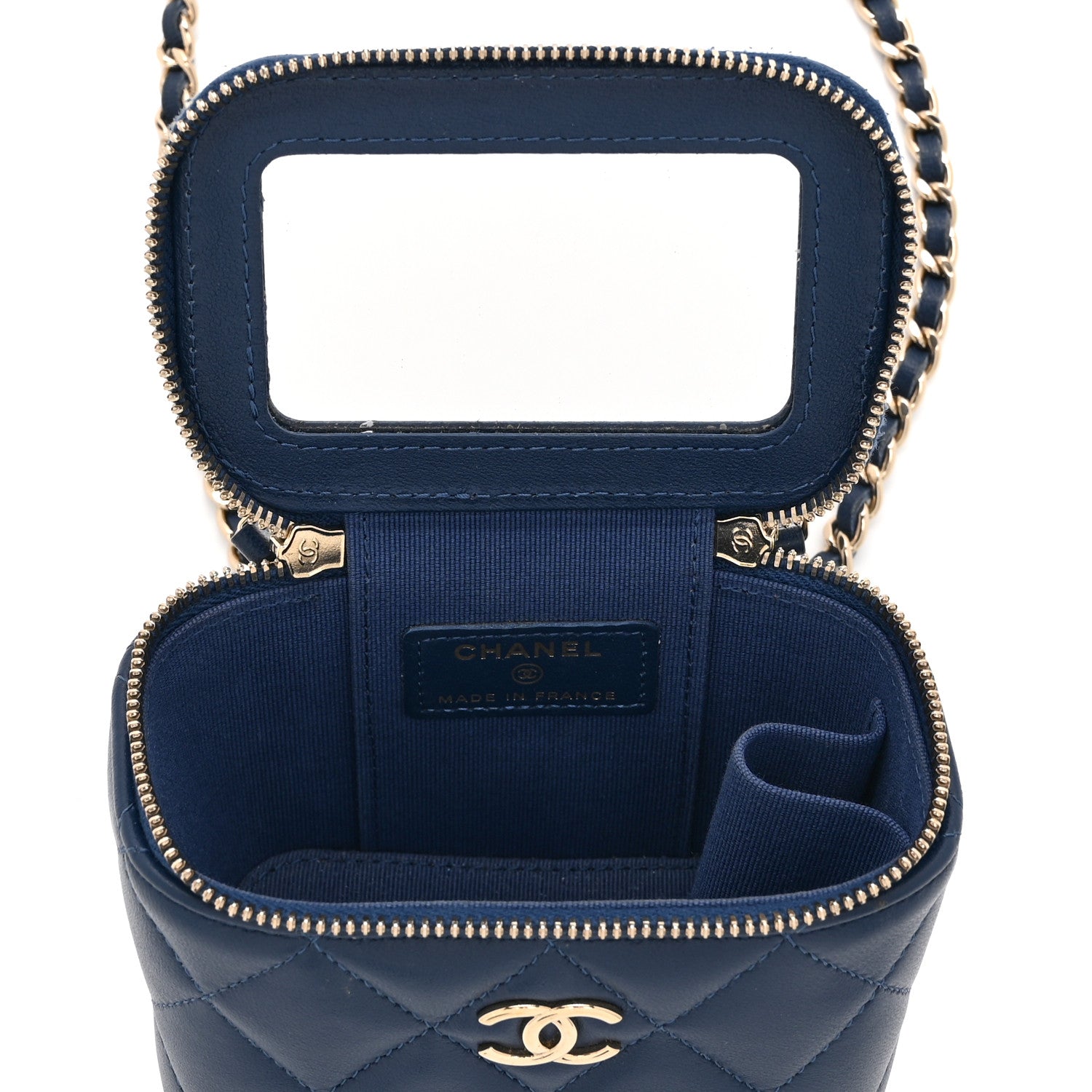 Chanel Lambskin Quilted Top Handle Mini Vanity Case With Chain Blue 6 of 11