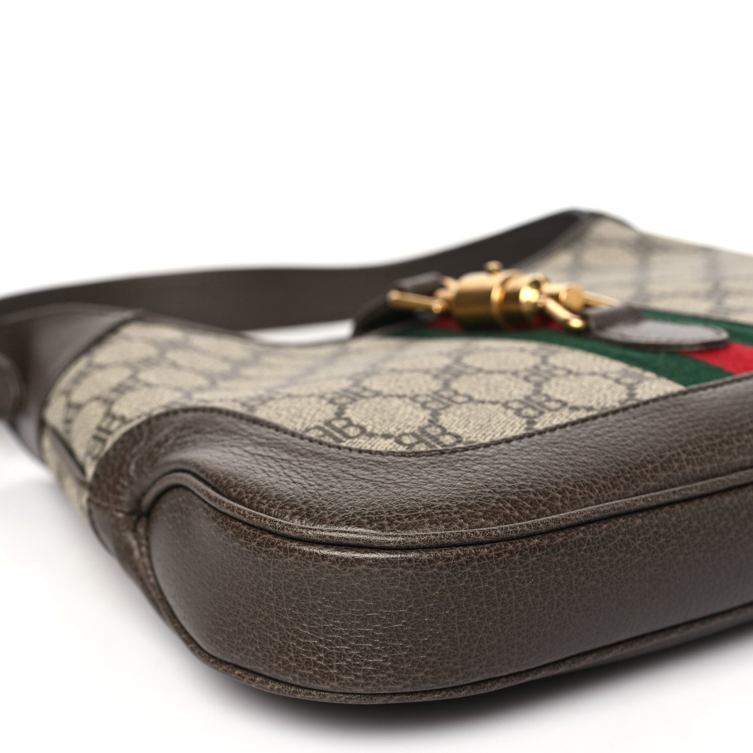 Gucci X BALENCIAGA BB Supreme Monogram Calfskin Web Small Jackie 1961 Hobo Beige Ebony New Acero 9 of 10