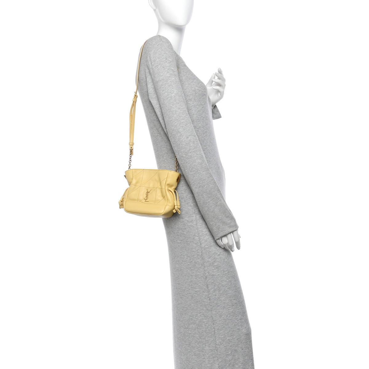 Saint Laurent Lambskin Matelasse Monogram Mini Jamie Shoulder Pouch Bag Soft Lemon 3 of 19