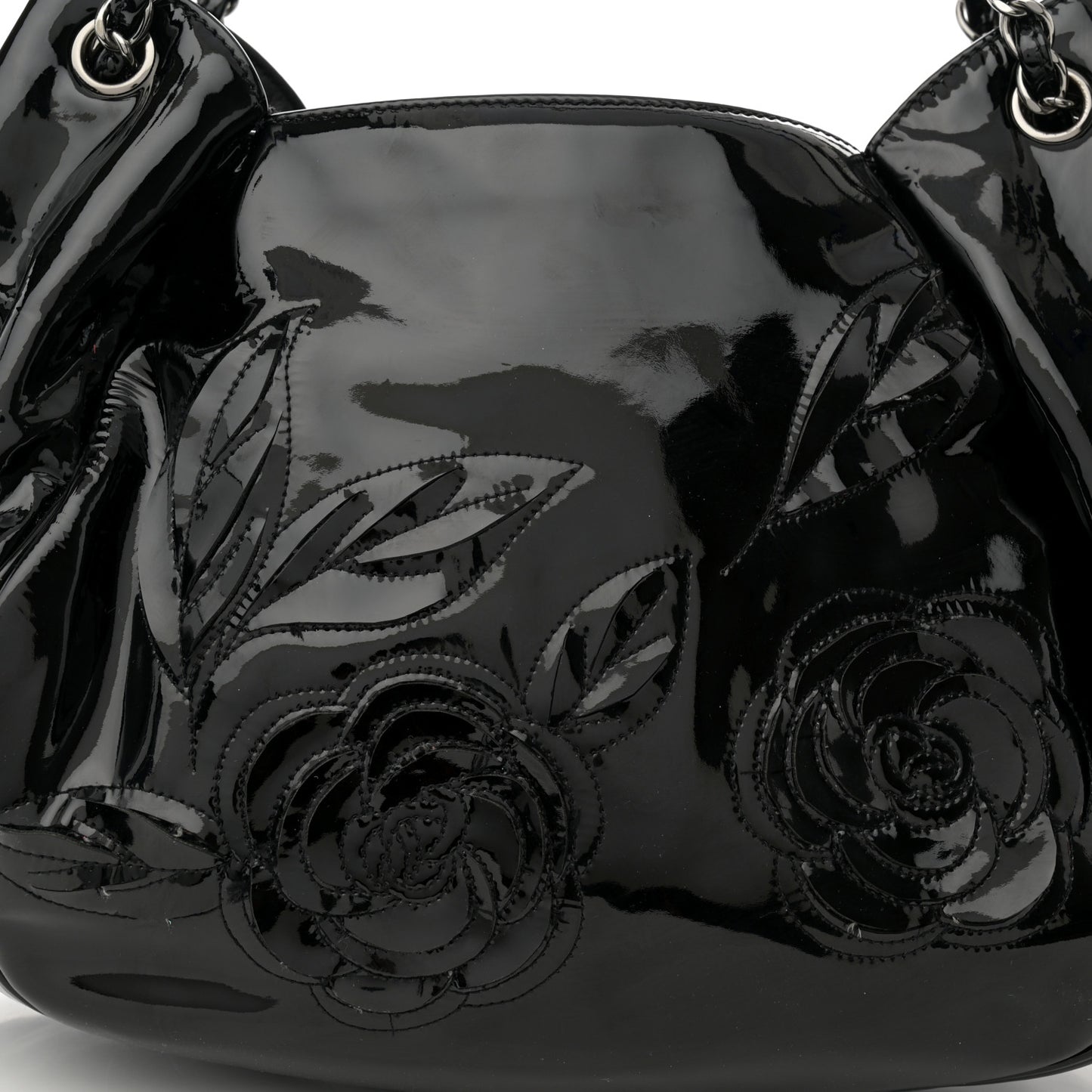 Patent Camellia Shoulder Bag Black