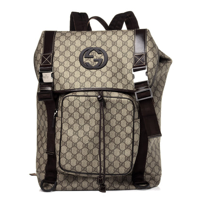 Gucci GG Supreme Monogram Large Interlocking G Double Buckle Backpack Dark Brown 1 of 16