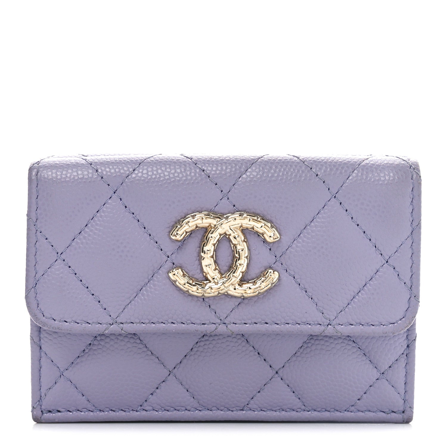 Chanel Caviar Quilted Textured CC Double Flap Wallet Purple 1 of 8