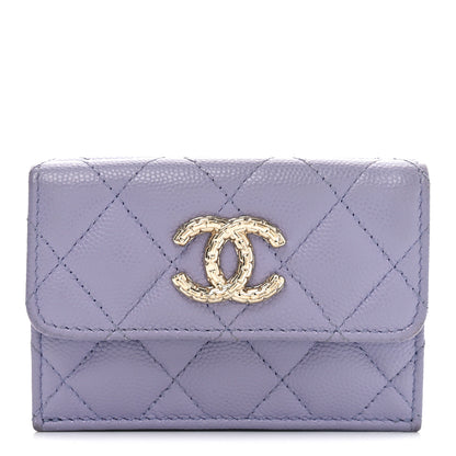 Chanel Caviar Quilted Textured CC Double Flap Wallet Purple 1 of 8