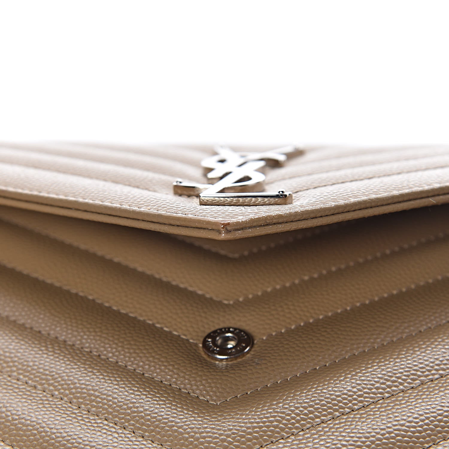 Saint Laurent Grain De Poudre Matelasse Chevron Monogram Chain Wallet Deep Beige 13 of 15