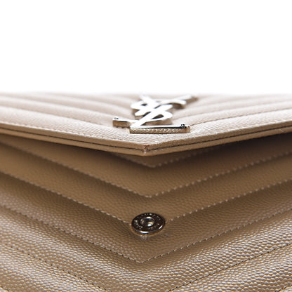 Saint Laurent Grain De Poudre Matelasse Chevron Monogram Chain Wallet Deep Beige 13 of 15