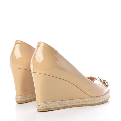 Gucci Vernice Crystal Horsebit Open Toe Espadrille Wedges 39 Beige 4 of 13