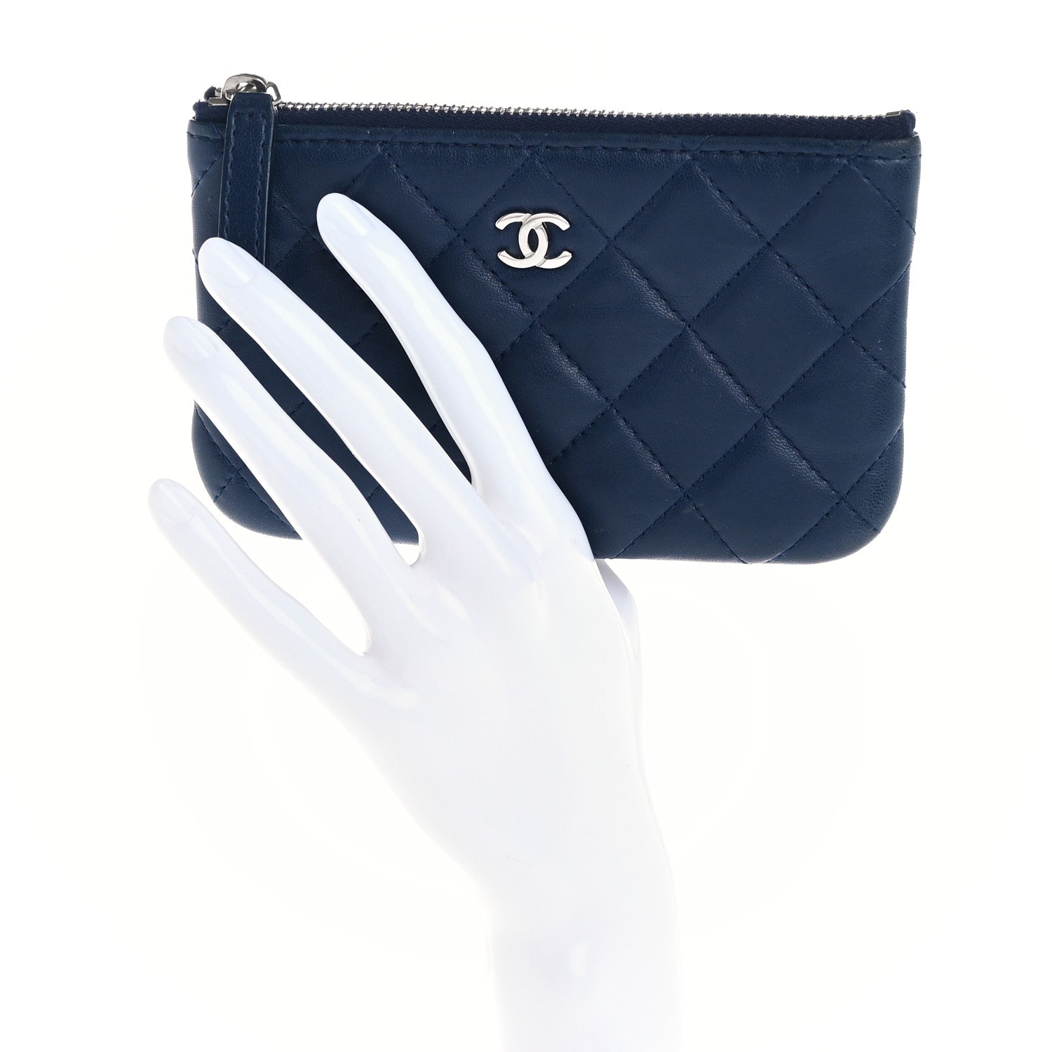 Chanel Lambskin Quilted Small Cosmetic Case Navy 2 of 12