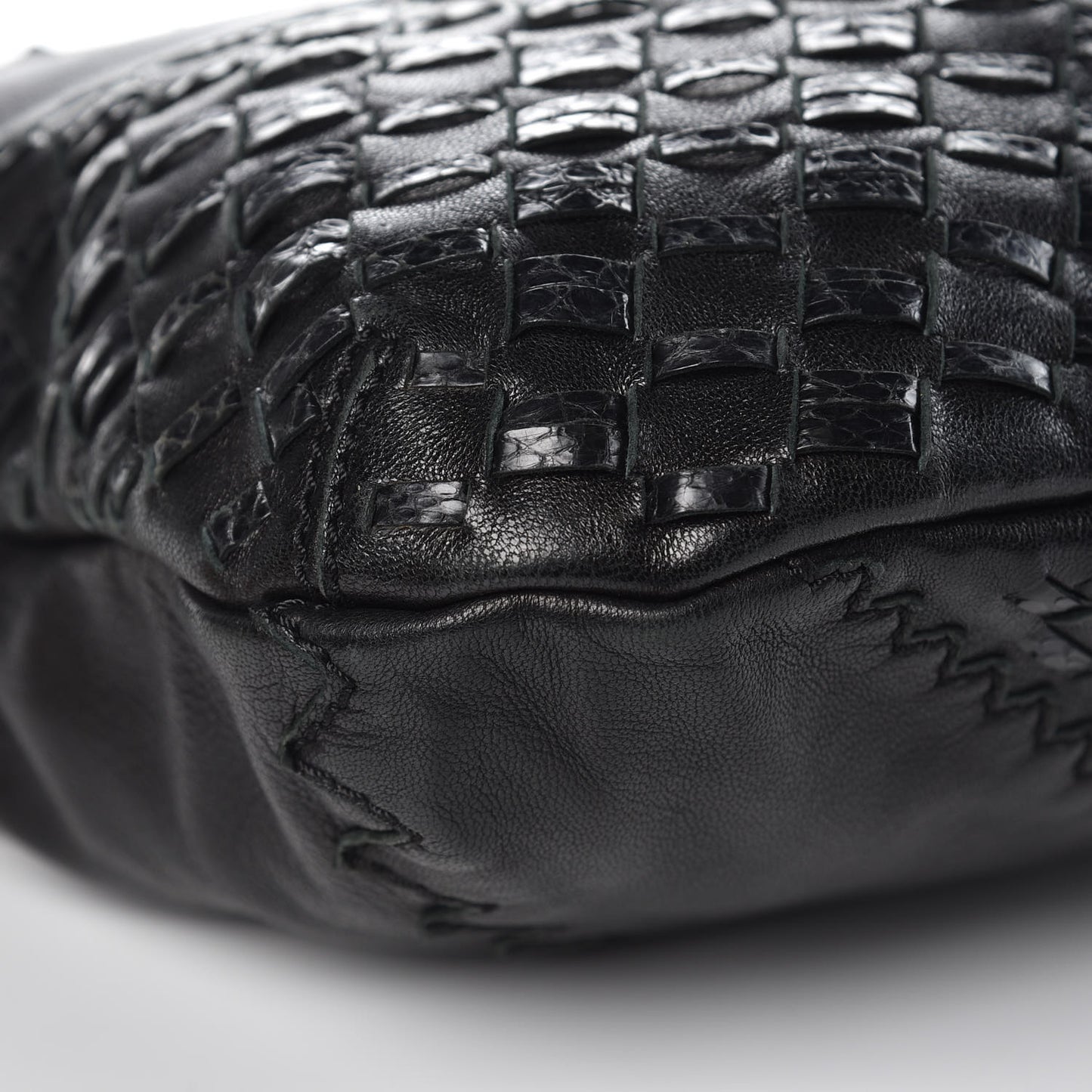 Lambskin Snakeskin Woven Hobo Black