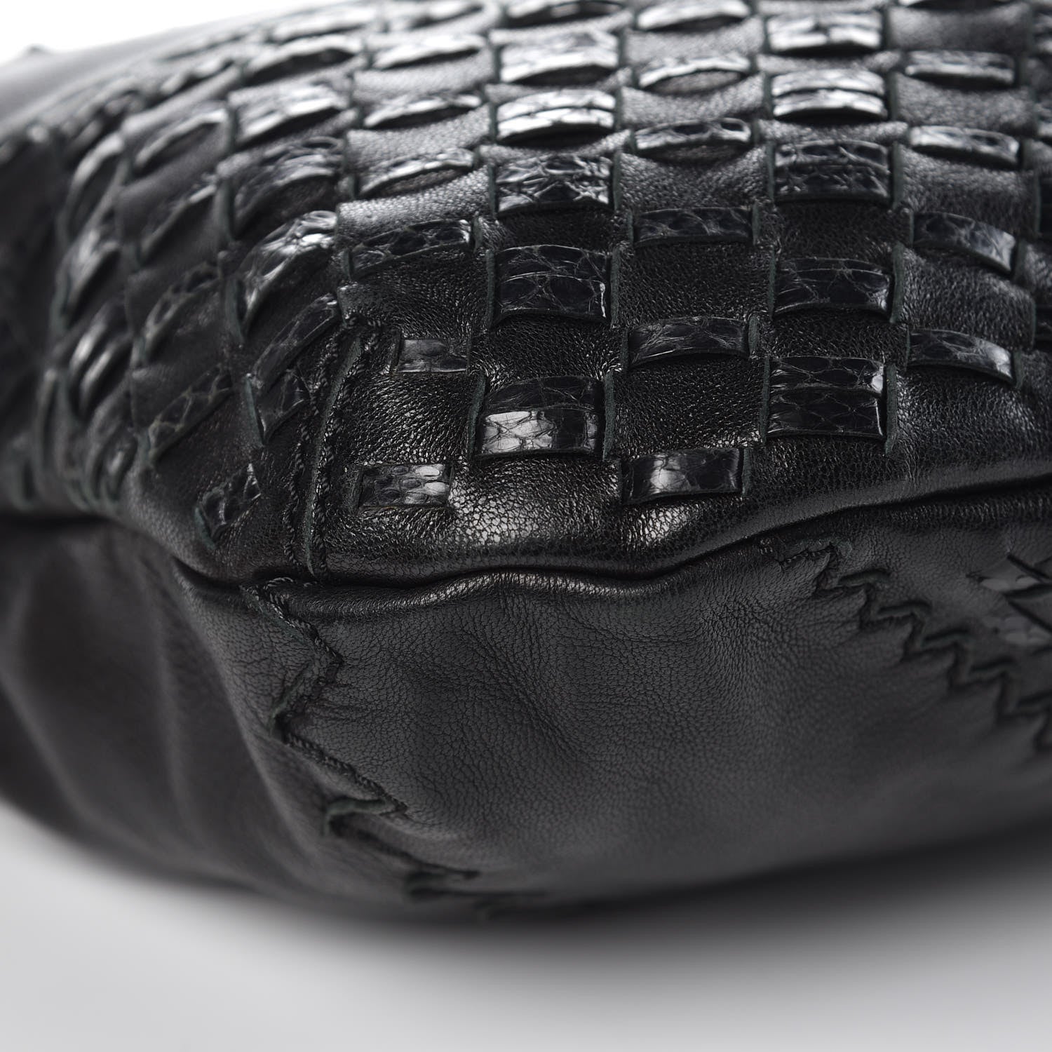 Jimmy Choo Lambskin Snakeskin Woven Hobo Black 10 of 15