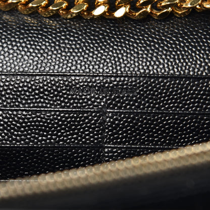 Saint Laurent Grain De Poudre Matelasse Chevron Monogram Chain Wallet Black 8 of 12