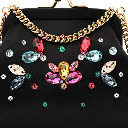 Dolce & Gabbana Satin Crystal Embellished Chain Clutch Black 7 of 11
