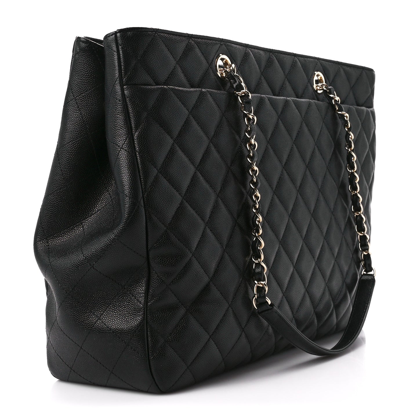Caviar Quilted Large Shopping Tote Black